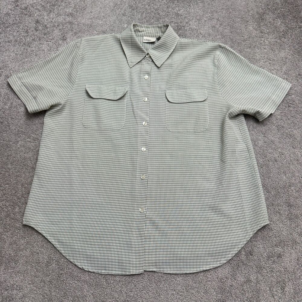 Modern Essentials Gingham Button Up Shirt Womens PL Petite Green Short Sleeve